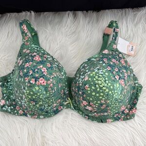 Cacique Women's 42DDD Green Floral Push
Up Bra Adjustable Straps